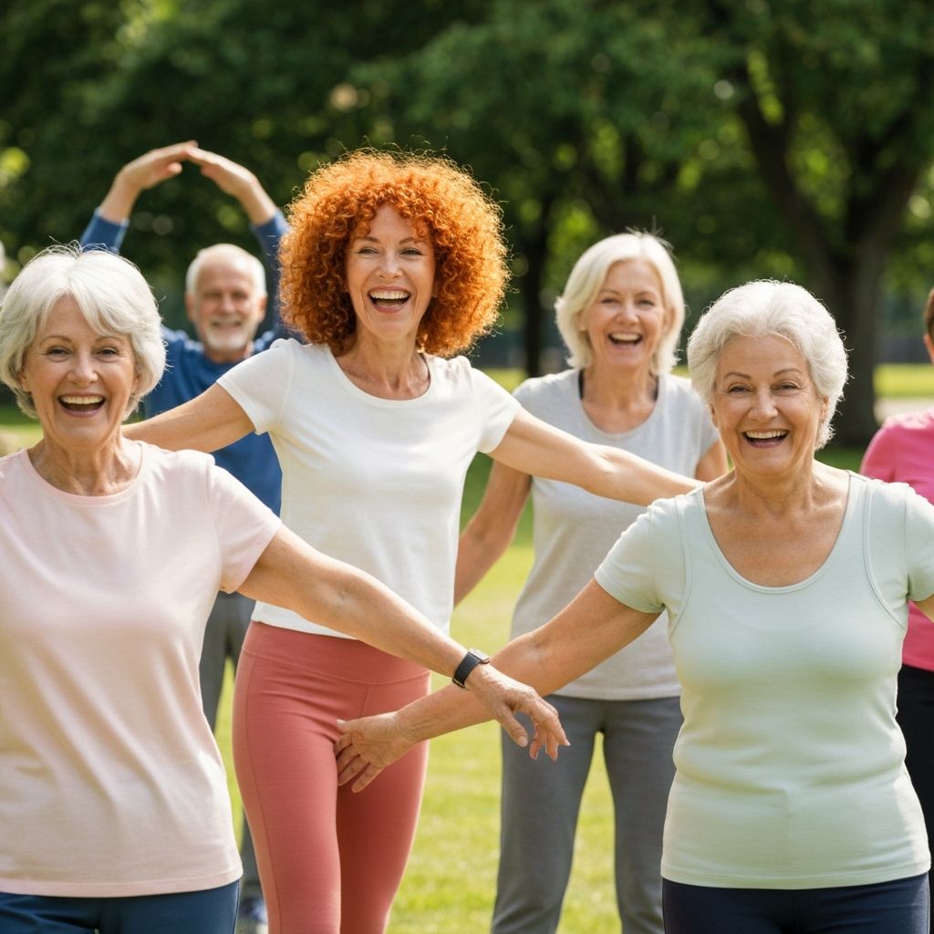 Diverse mature adults engaged in physical activities